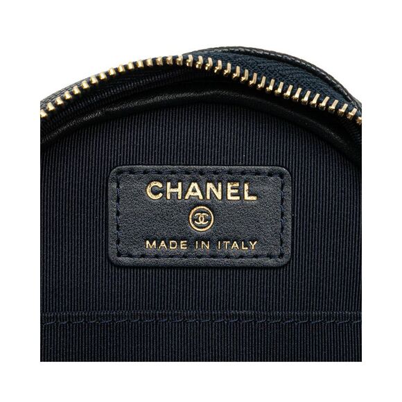 Pre Loved Chanel CC Quilted Caviar Round Clutch With Chain Women Blue Crossbody - Picture 5 of 8